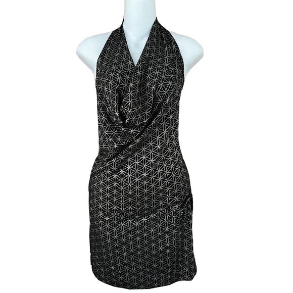 ONANYA Black Gold Circle Life Print Cowl Neck Tunic Dress Festival Sz Small - Picture 1 of 8